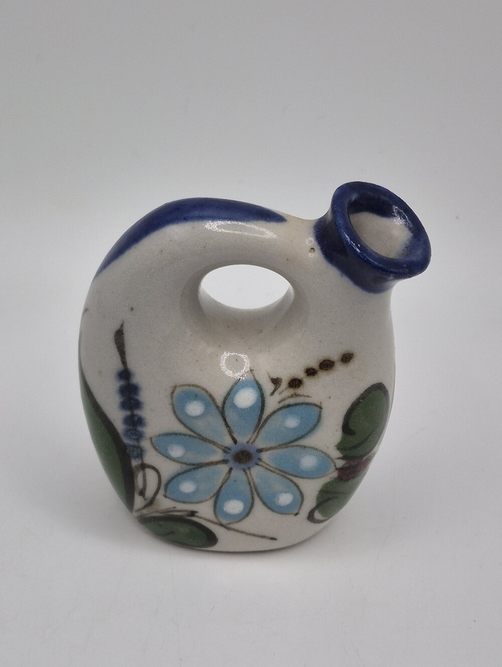 Mexico Artisans REY SIGNED Hand-Painted Blue Bird & Flower Ceramic Mini Vases 2 - Picture 8 of 9